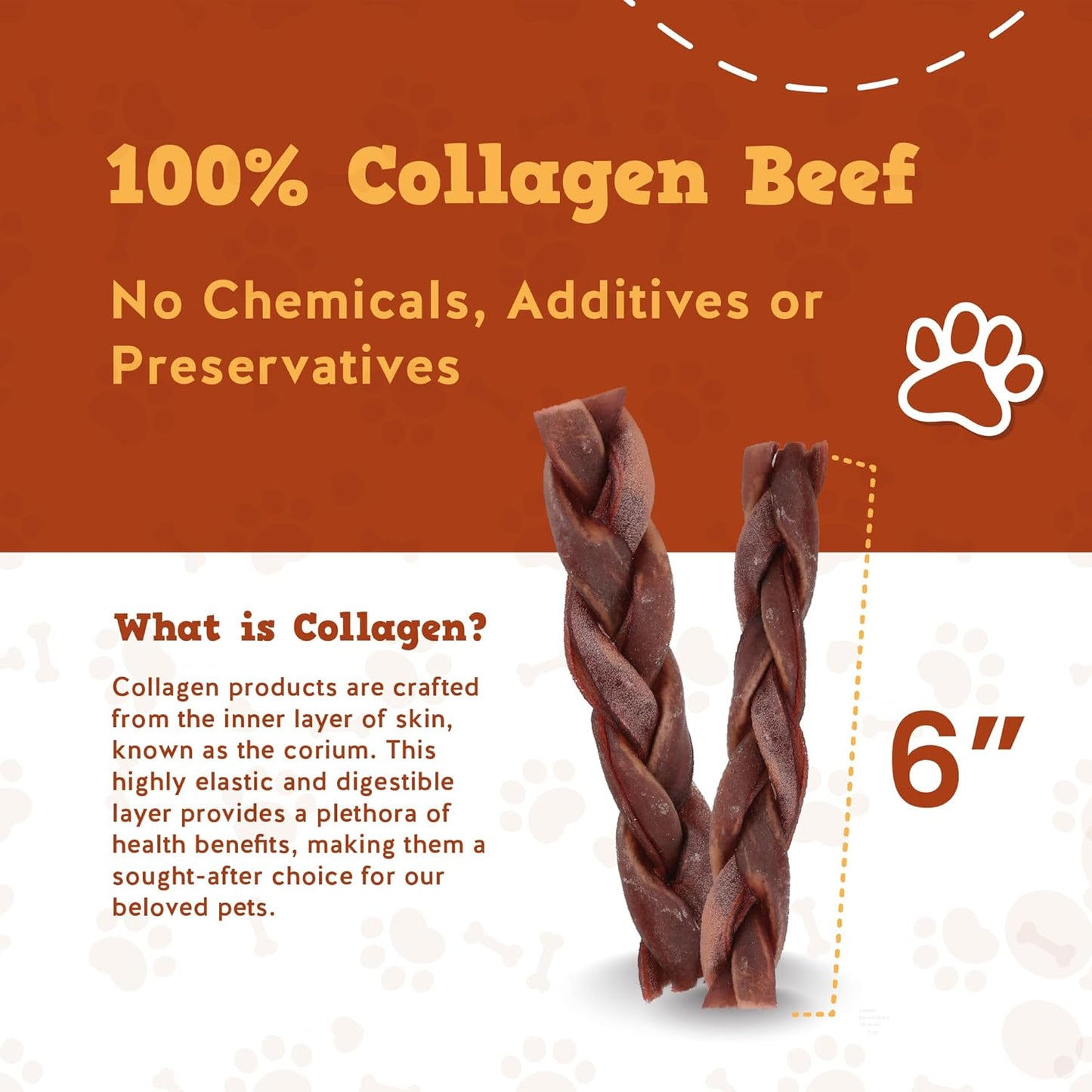 Braided Collagen Sticks - 6 Inch