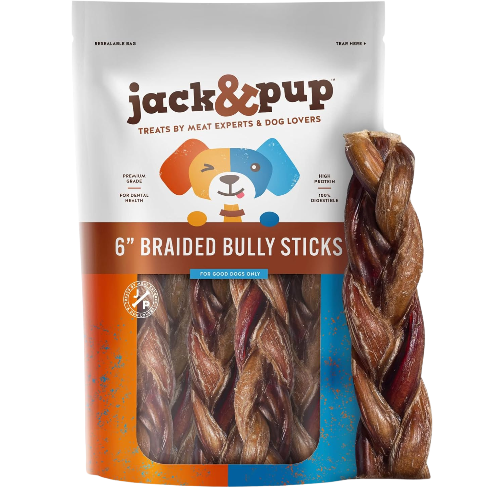 6-Inch Braided Bully Stick - Jack&Pup