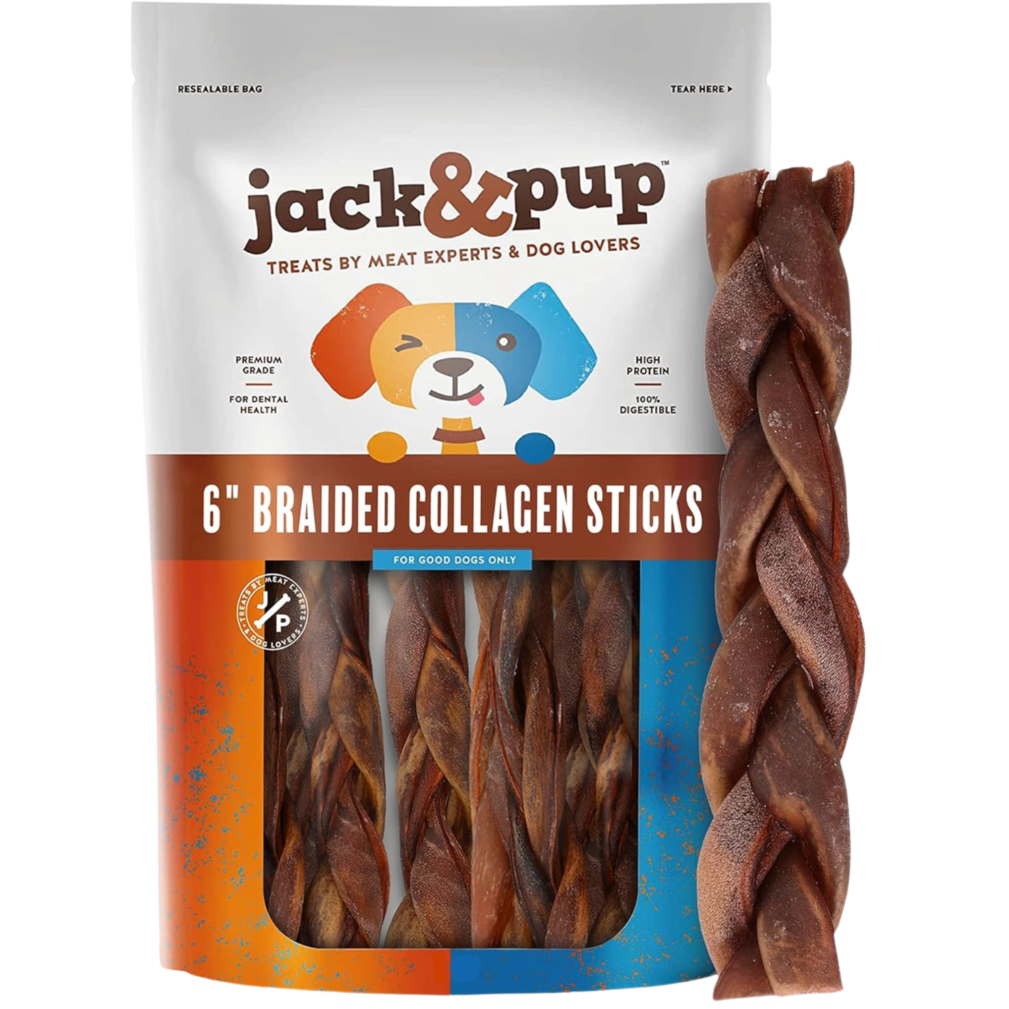 Braided Collagen Sticks - 6 Inch - Jack&Pup