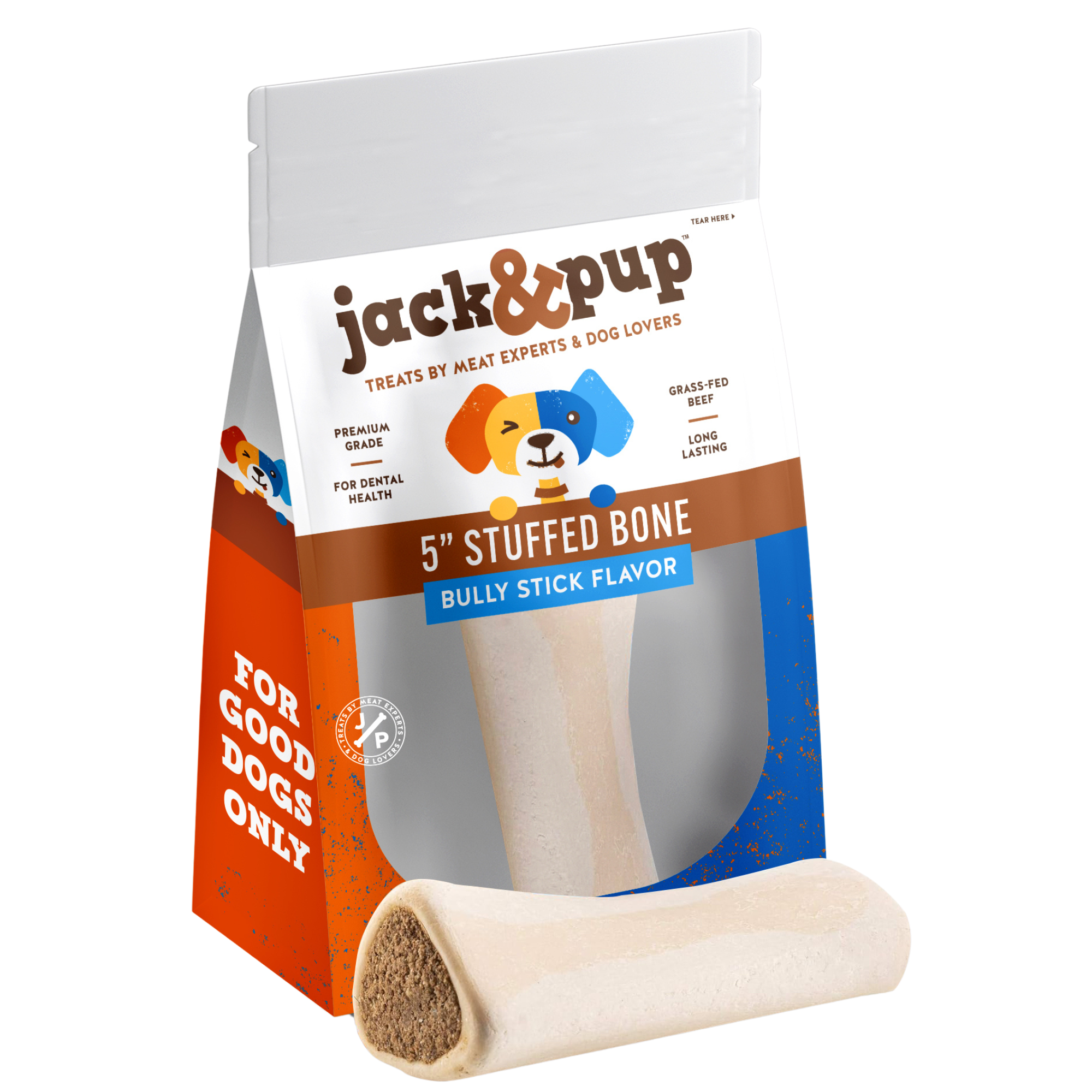 Bully Stick Stuffed Bones - 6 Inch - Jack&Pup